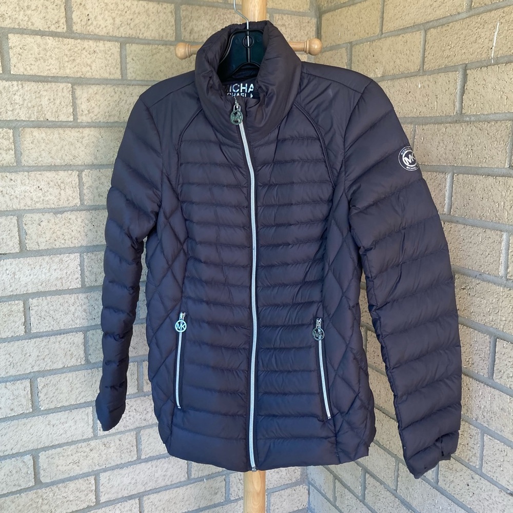 Michael Kors Packable Down Filled Dark Grey Puffer Jacket Coat Silver Hardware - Picture 5 of 17